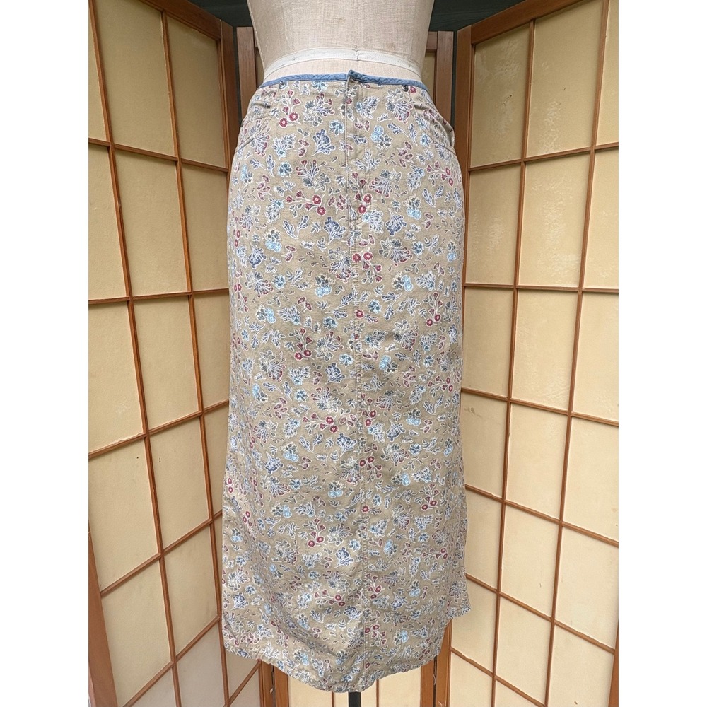 Vintage Maxi Skirt Cottage Core Floral Maxi Skirt Tan Cotton Size 4 Lizwear